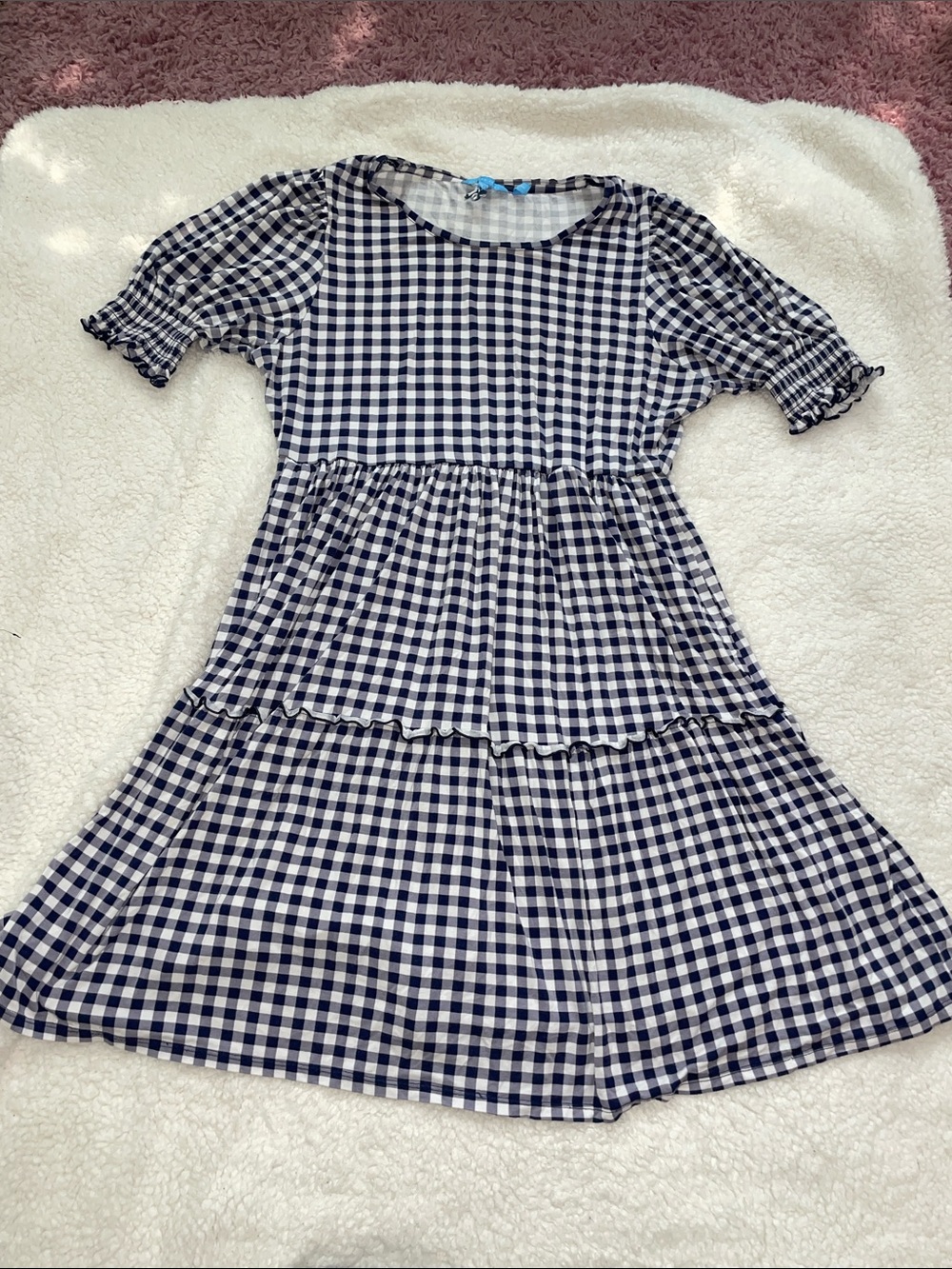 Draper James Navy & White Gingham Tiered Dress